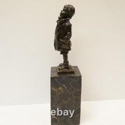 Solid Bronze Boy Style Art Deco Style Art Nouveau Signed Sculpture Statue