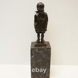 Solid Bronze Boy Style Art Deco Style Art Nouveau Signed Sculpture Statue