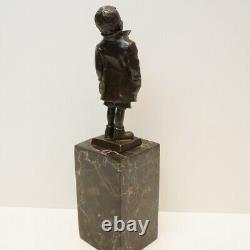 Solid Bronze Boy Style Art Deco Style Art Nouveau Signed Sculpture Statue