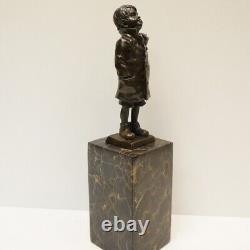 Solid Bronze Boy Style Art Deco Style Art Nouveau Signed Sculpture Statue