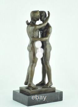 Solid Bronze Couple Statue Sculpture in Sexy Art Deco Style Art Nouveau Sign