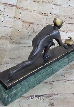 Solid Bronze Ice Curling Sculpture Winter Sport Home Decor Gift