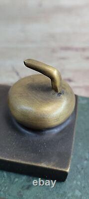 Solid Bronze Ice Curling Sculpture Winter Sport Home Decor Gift