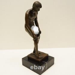 Solid Bronze Sculpture of Sexy Athlete in Art Deco Style Art Nouveau