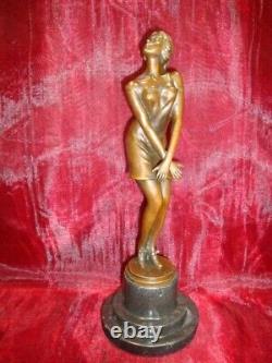 Solid Bronze Signed Statue Sculpture in Sexy Art Deco Style Art Nouveau