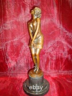 Solid Bronze Signed Statue Sculpture in Sexy Art Deco Style Art Nouveau