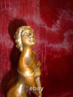 Solid Bronze Signed Statue Sculpture in Sexy Art Deco Style Art Nouveau