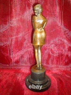 Solid Bronze Signed Statue Sculpture in Sexy Art Deco Style Art Nouveau