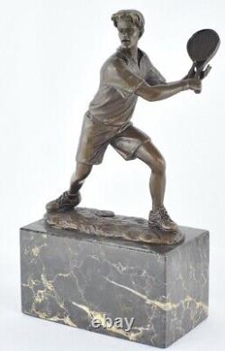 Solid bronze signed Art Deco style Art Nouveau style tennis sculpture