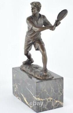 Solid bronze signed Art Deco style Art Nouveau style tennis sculpture