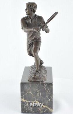 Solid bronze signed Art Deco style Art Nouveau style tennis sculpture