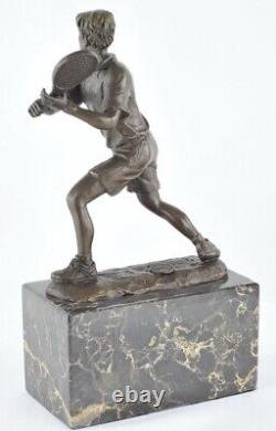 Solid bronze signed Art Deco style Art Nouveau style tennis sculpture