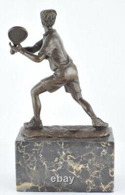 Solid bronze signed Art Deco style Art Nouveau style tennis sculpture