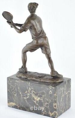 Solid bronze signed Art Deco style Art Nouveau style tennis sculpture