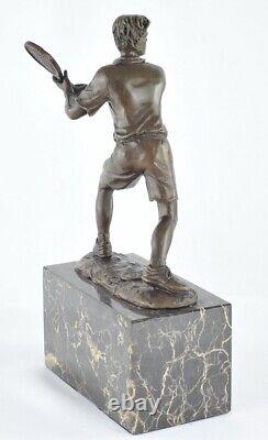 Solid bronze signed Art Deco style Art Nouveau style tennis sculpture