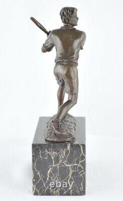 Solid bronze signed Art Deco style Art Nouveau style tennis sculpture