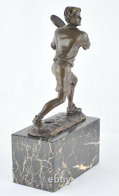 Solid bronze signed Art Deco style Art Nouveau style tennis sculpture