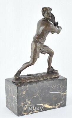 Solid bronze signed Art Deco style Art Nouveau style tennis sculpture