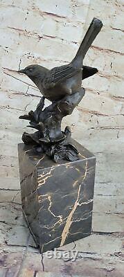 Special Patina Love Bird Dove Bronze Sculpture Marble Base Art