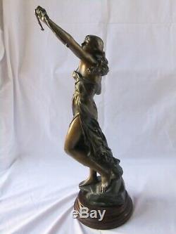 Statue Ancient Sculpture Diane Julien Caussé Art Nouveau Woman Bronze Bow
