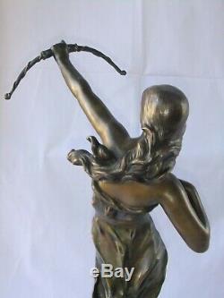 Statue Ancient Sculpture Diane Julien Caussé Art Nouveau Woman Bronze Bow