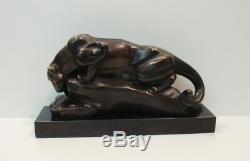 Statue Animal Cougar Sculpture Style Art Deco Style Art Nouveau Solid Bronze