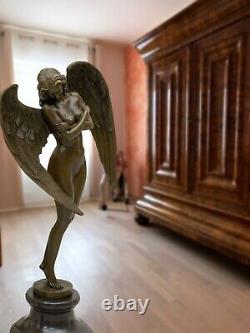 Statue Night Winged Angel Bronze Sculpture Figurine 64cm