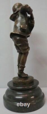Statue Sculpture Boy Accordion Art Deco Style Art Nouveau Solid Bronze