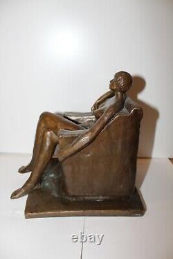 Statue Sculpture Bronze Model Naked Chair Signed Huillard 2/8 Rare Art
