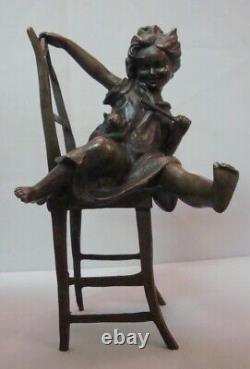 Statue Sculpture Cat Girl Chair Art Deco Style Art Nouveau Style Solid Bronze