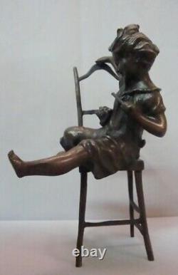 Statue Sculpture Cat Girl Chair Art Deco Style Art Nouveau Style Solid Bronze