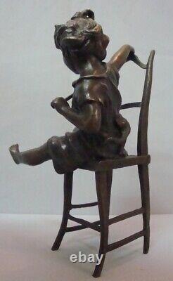 Statue Sculpture Cat Girl Chair Art Deco Style Art Nouveau Style Solid Bronze