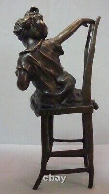 Statue Sculpture Cat Girl Chair Art Deco Style Art Nouveau Style Solid Bronze