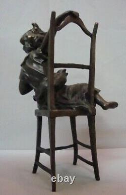 Statue Sculpture Cat Girl Chair Art Deco Style Art Nouveau Style Solid Bronze