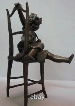 Statue Sculpture Cat Girl Chair Art Deco Style Art Nouveau Style Solid Bronze