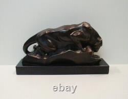 Statue Sculpture Cougar Animalier Style Art Deco Style Art New Solid Bronze