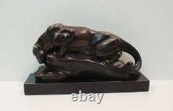 Statue Sculpture Cougar in Animalier Style Art Deco and Art Nouveau Solid Bronze