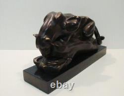 Statue Sculpture Cougar in Animalier Style Art Deco and Art Nouveau Solid Bronze