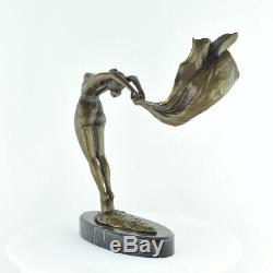 Statue Sculpture Dancer Scarf Naked Sexy Style Art Deco Bronze Massive Sign