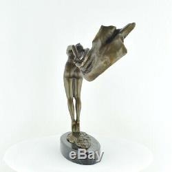 Statue Sculpture Dancer Scarf Naked Sexy Style Art Deco Bronze Massive Sign