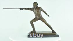 Statue Sculpture Fencing Epee Art Deco Style Art Nouveau Solid Bronze Sig