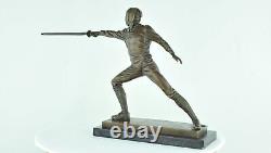 Statue Sculpture Fencing Epee Art Deco Style Art Nouveau Solid Bronze Sig