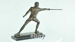 Statue Sculpture Fencing Epee Art Deco Style Art Nouveau Solid Bronze Sig