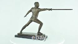 Statue Sculpture Fencing Epee Art Deco Style Art Nouveau Solid Bronze Sig