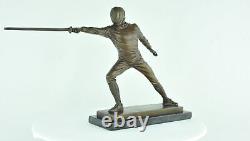 Statue Sculpture Fencing Epee Art Deco Style Art Nouveau Solid Bronze Sig