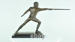 Statue Sculpture Fencing Epee Style Art Deco Style Art Nouveau Solid Bronze Sig