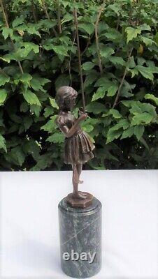Statue Sculpture Fisherwoman Art Deco Style Art Nouveau Solid Bronze Signed