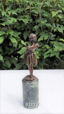 Statue Sculpture Fisherwoman Art Deco Style Art Nouveau Solid Bronze Signed