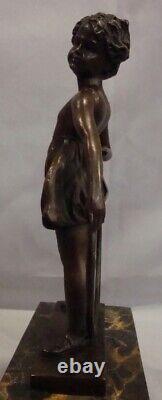 Statue Sculpture Girl Hoop Art Deco Style Art Nouveau Solid Bronze