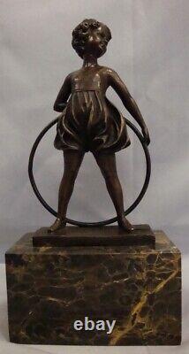 Statue Sculpture Girl Hoop Style Art Deco Style Art New Solid Bronze Si